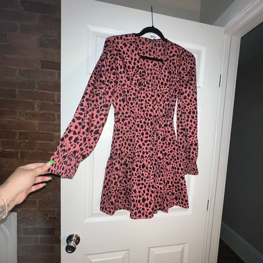 wraparound womens dress pink with black spots by ASOS Design size 12 NWOT